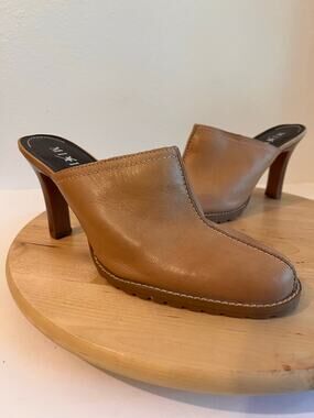 Y2K Vintage Tan Genuine Leather Western Heeled Clog Mule Size 8 Made in Brazil